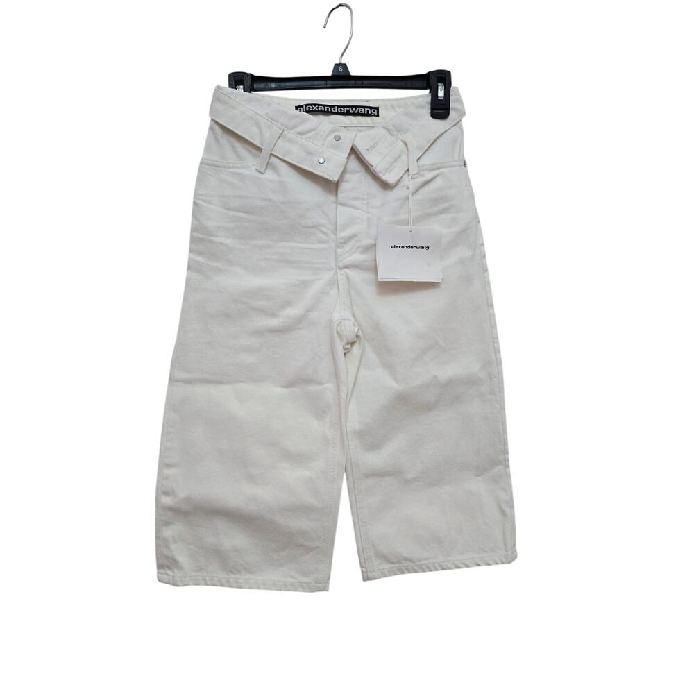 Alexander Wang Womens White Denim Foldover Waist Cropped Wide Leg Jorts Sz 25/26